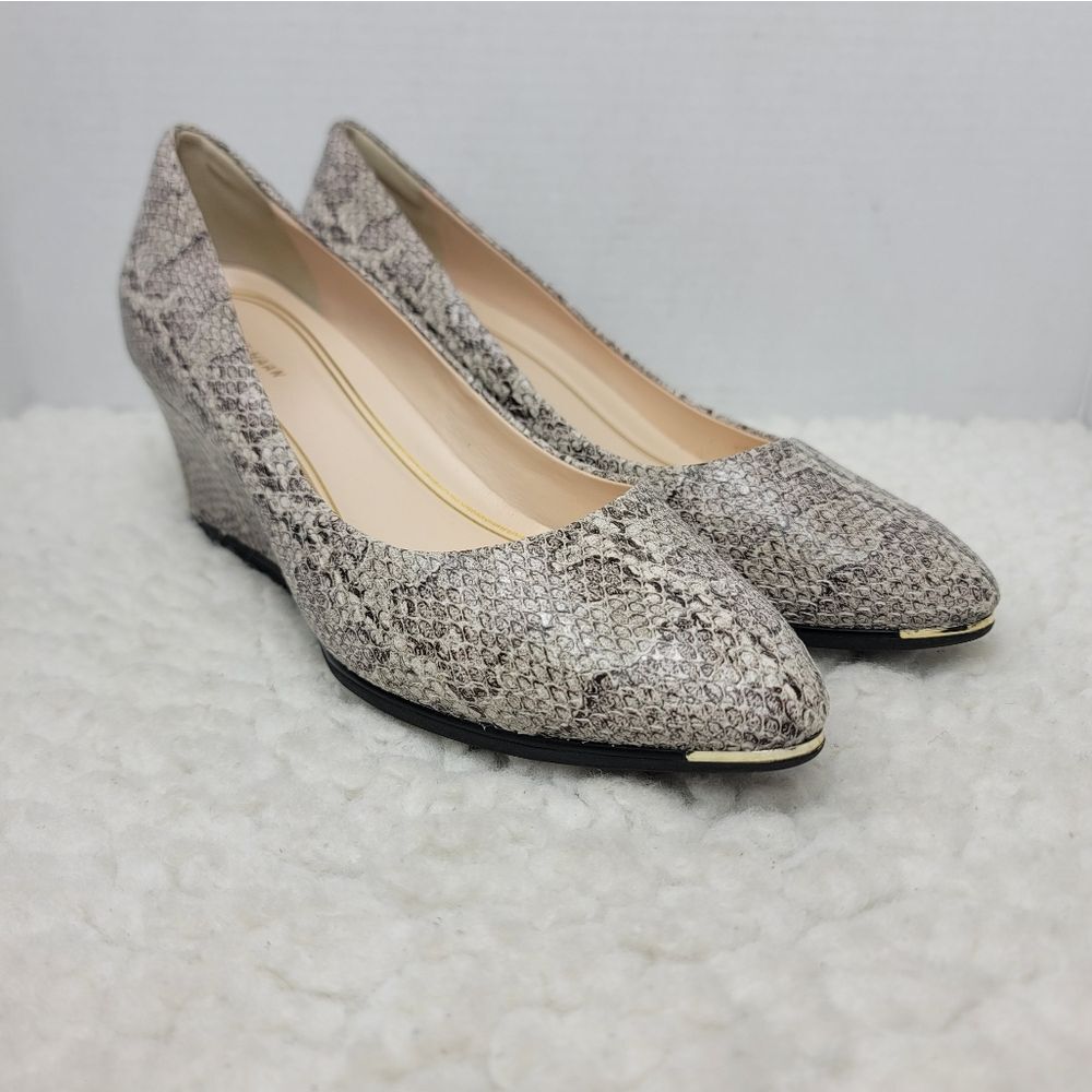 Cole Haan Women's Size 6.5  Gray Snake Grand Ambition 3" Wedge  Leather Pump
